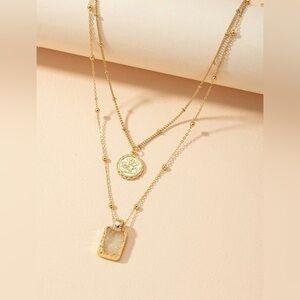 Gold Layered Necklace Set – Coin & Stone Pendant Dainty Chain Jewelry